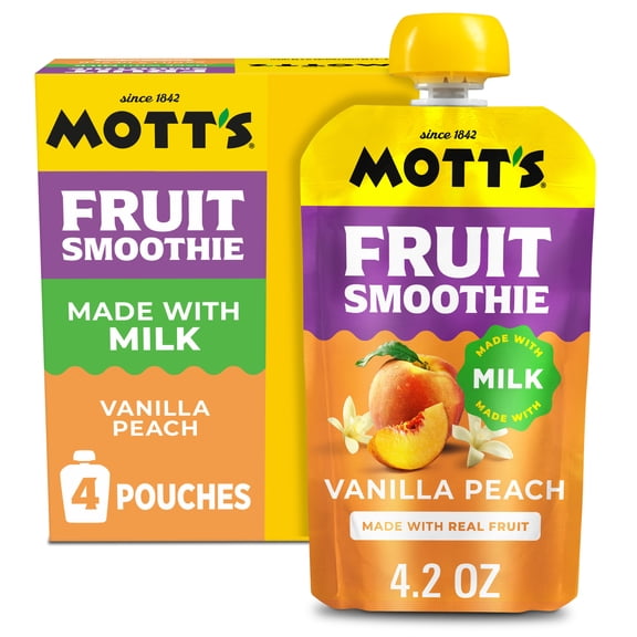 Motts Fruit Smoothie Vanilla Peach, 4.2 oz, 4 Pack Pouches