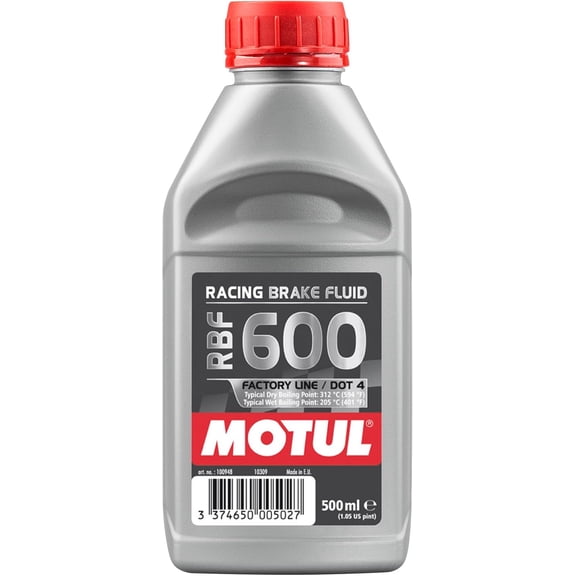 Motul RBF 600 Brake Fluid DOT 4 100% Synthetic Brake Fluid for Cars & Motorcycles, Track Day, Street & Performance Applications 500ml