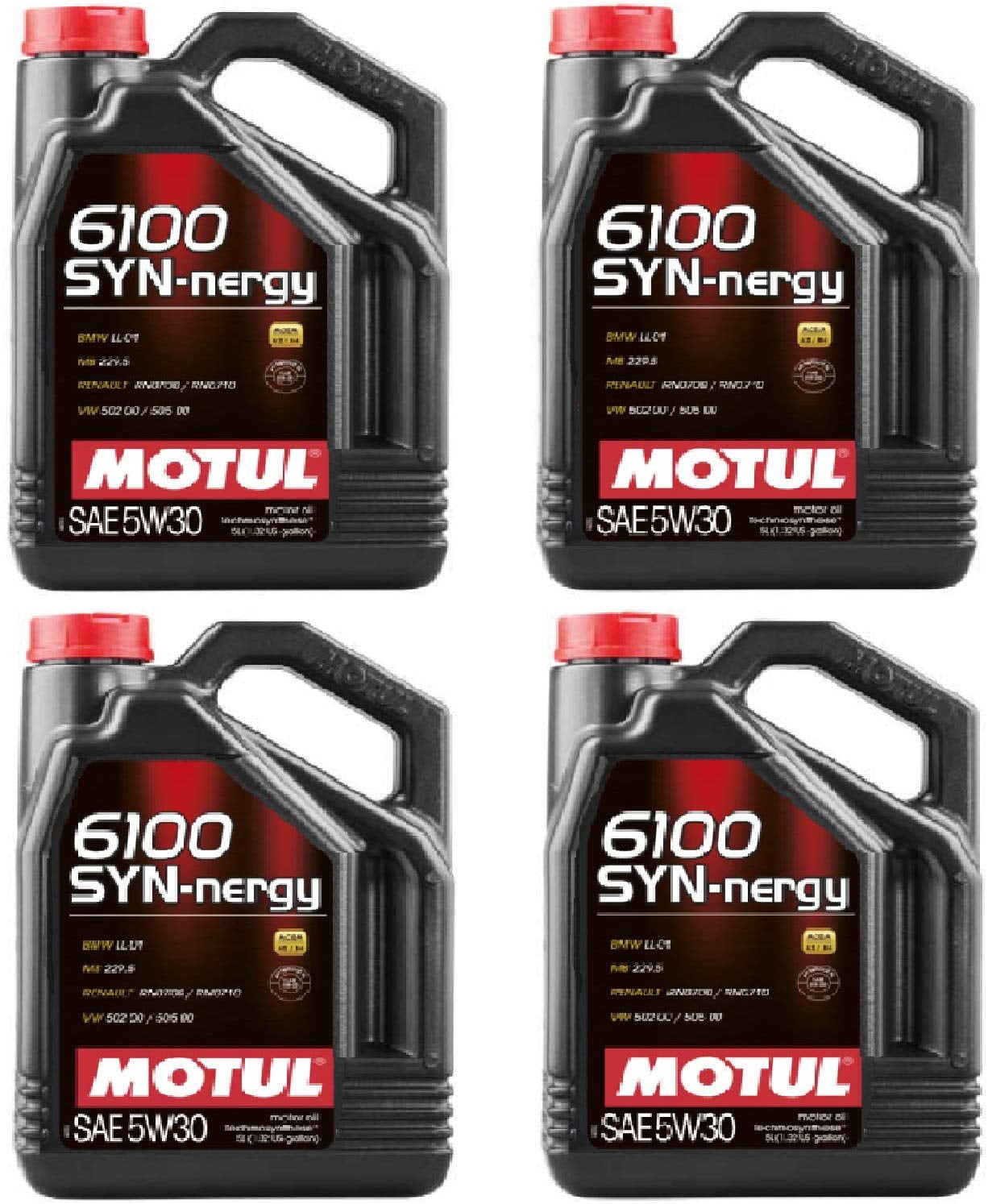Motul 107972 Set of 4 6100 SYN-nergy 5W-30 Motor Oil 5-Liter