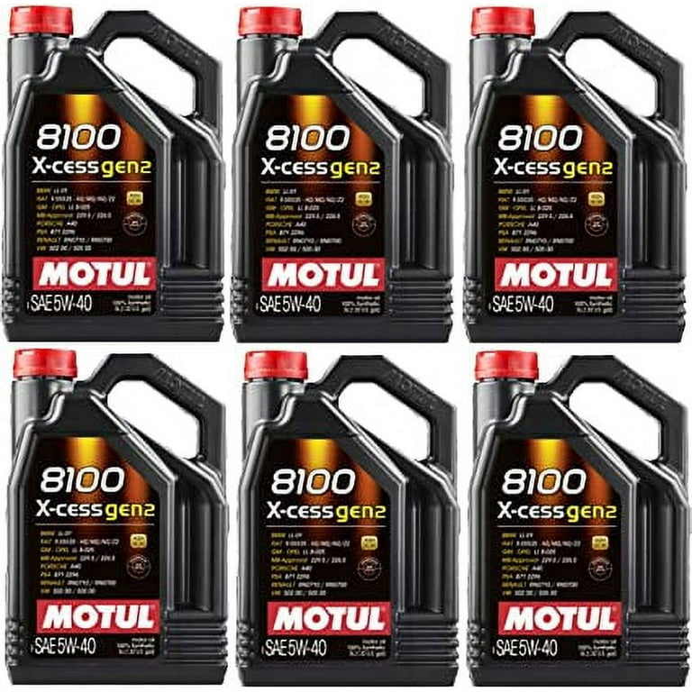 Motul 109776 Set of 6 8100 X-Cess Gen2 5W-40 Motor Oil 5-Liter Bottles 
