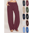 thumbnail image 1 of Motuos Pants for Women Fashion Women's Versatile Cotton Linen Wide Leg Long Pants Solid Color Adjustable Drawstring Waist Loose Fit Casual Trousers for Multiple Occasions, 1 of 9