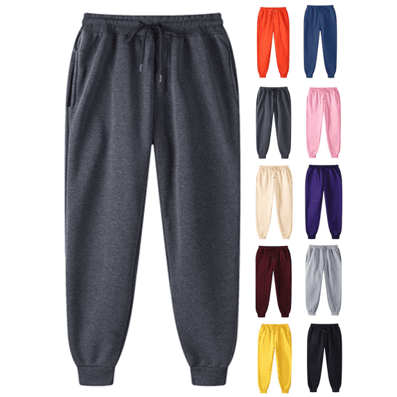 Motuos Plus Size Women’s Pants Winter Elastic Waist Drawstring Workout Joggers Solid‑Color Thermal Sweatpants with Soft Fleece Interior, Casual Athletic Pants for Running