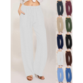 thumbnail image 1 of Motuos Trousers for Women Cotton Linen Women’s Breathable Solid Color Straight Leg Trousers Adjustable Drawstring Waist Flowy Wide Leg Casual Pants for Office & Lounging, 1 of 9