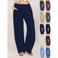 thumbnail image 1 of Motuos Women’s Wide Leg Trousers Flowy Casual Solid Color Cotton Linen Blend Pants with Drawstring Elastic Waist, Loose Long Pants for Beach & Travel, 1 of 9