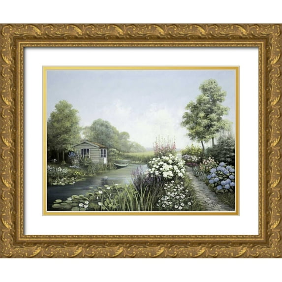 Motz, Peter 14x11 Gold Ornate Wood Framed with Double Matting Museum Art Print Titled - Quiet waters