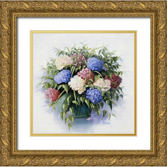 Motz, Peter 26x26 Gold Ornate Wood Framed with Double Matting Museum Art Print Titled - Mixed Hydrangia
