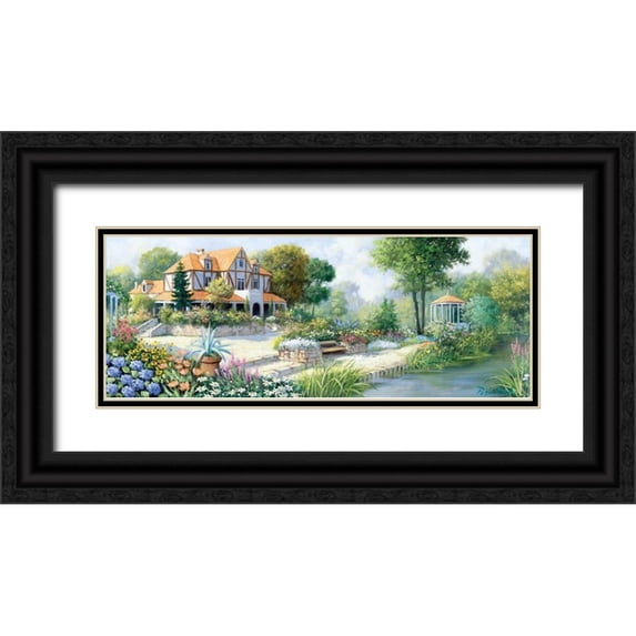 Motz, Peter 32x15 Black Ornate Wood Framed with Double Matting Museum Art Print Titled - English cottage