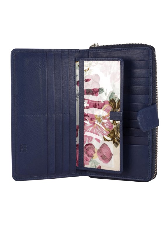 Big Fat RFID Blocking Leather Organizer Checkbook Wallets For - Clutch (Blueberry)