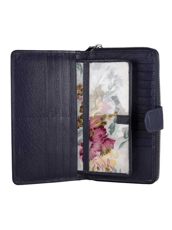 Big Fat RFID Blocking Leather Organizer Checkbook Wallets For - Clutch (Navy)