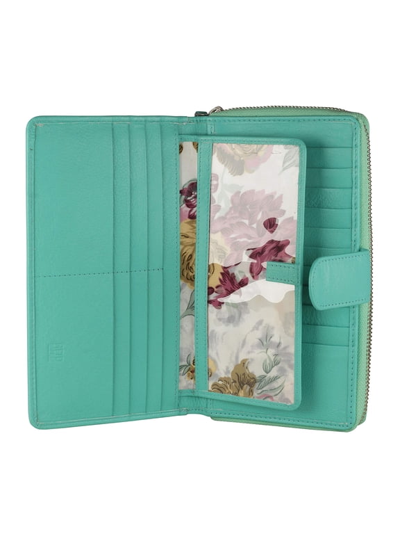 Big Fat RFID Blocking Leather Organizer Checkbook Wallets For Women - Clutch (AQUA)
