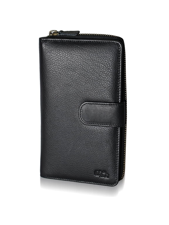 Big Fat RFID Blocking Leather Organizer Checkbook Wallets For Women - Clutch-Black