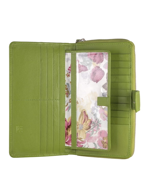 Big Fat RFID Blocking Leather Organizer Checkbook Wallets For Women - Clutch (Green)