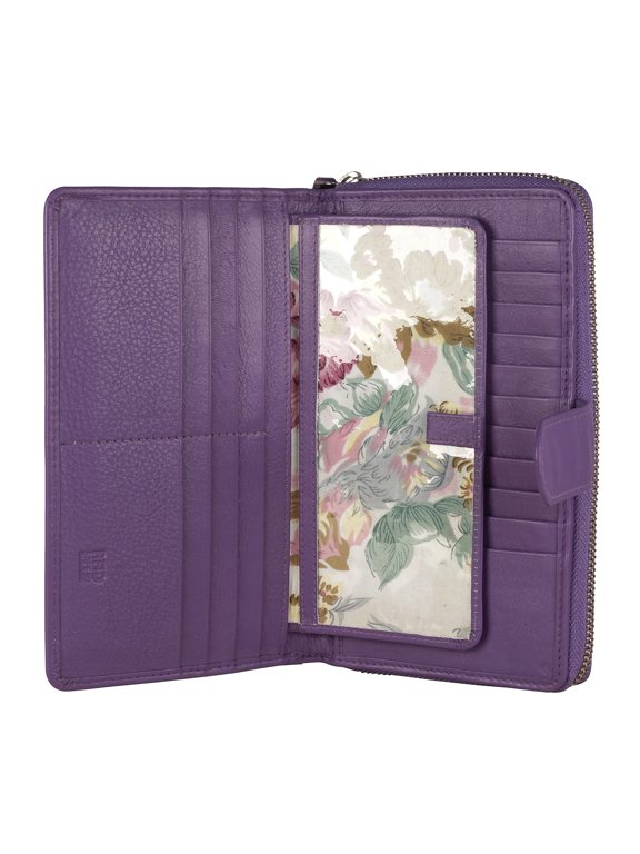 Big Fat RFID Blocking Leather Organizer Checkbook Wallets For Women - Clutch (Purple)