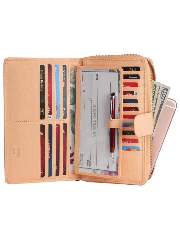 Women RFID Blocking Real Leather Wallet-Clutch For Women-Shield Against Identity Theft (APRICOT)