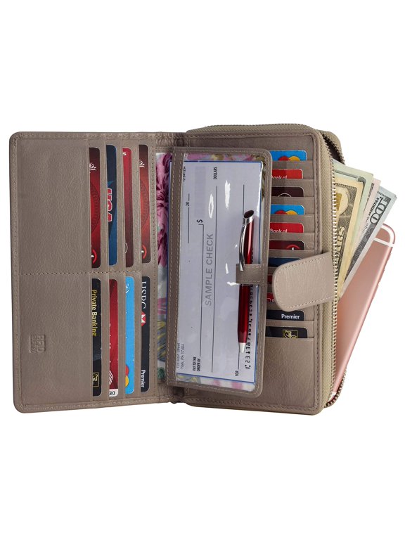 Women RFID Blocking Real Leather Wallet-Clutch For Women-Shield Against Identity Theft (TAUPE)