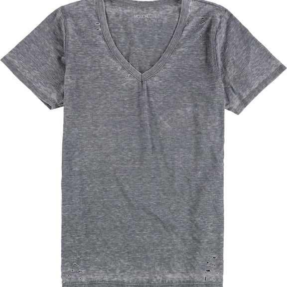 Mouchette Womens Distressed Basic T-Shirt, Grey, Large