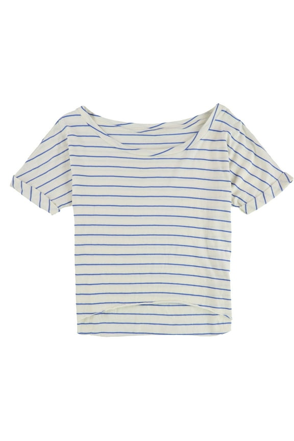 Womens High Low Raw Edge Crop Basic T-Shirt, Off-White, Small