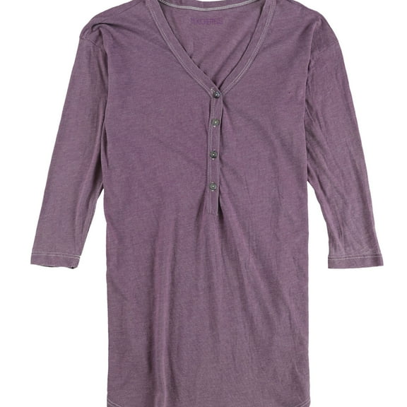 Mouchette Womens Solid Henley Shirt, Purple, Small
