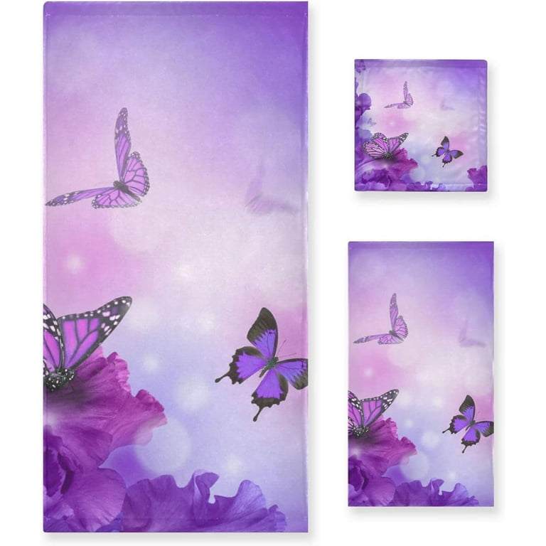 Moudou Purple Butterfly Towel Set, Piece Absorbent Soft