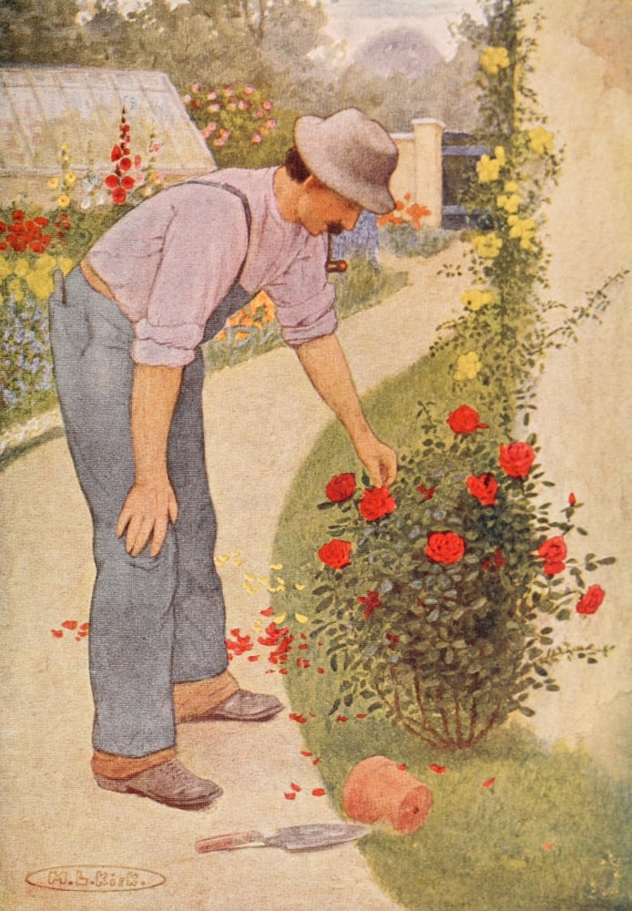 Moufflou & Other Stories 1910 Tending the roses Canvas Art - Maria Kirk (24 x 36)