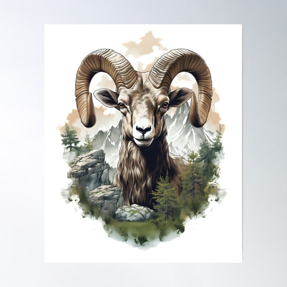 Mouflon | Ibex | Mountains Poster Wall Art, Modern Wall Decor, 8x12 UNFRAMED