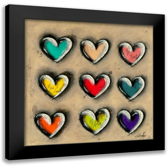 Mougin, Carine 15x15 Black Modern Framed Museum Art Print Titled - Colored Hearts I