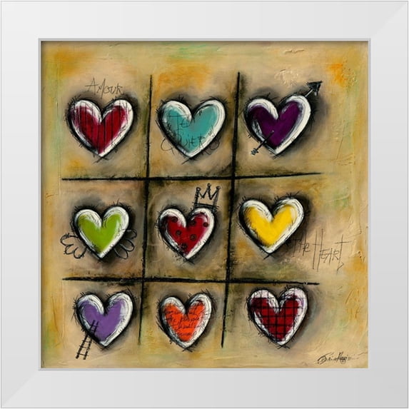 Mougin, Carine 26x26 White Modern Wood Framed Museum Art Print Titled - Colored Hearts II