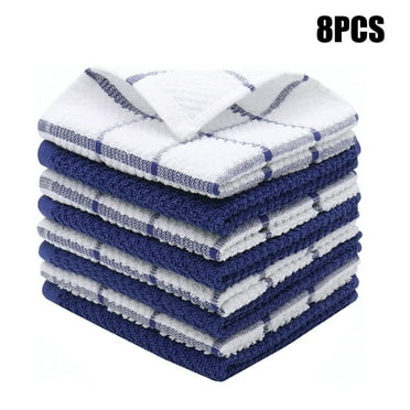 Mouind Kitchen Towels and Dishcloths Set, 12"x12" 8 Pack, Bulk 100% Ring Spun Cotton Kitchen Towels Set, Dish Towels for Washing Dishes Dish Rags for Everyday Cooking and Baking (Blue)