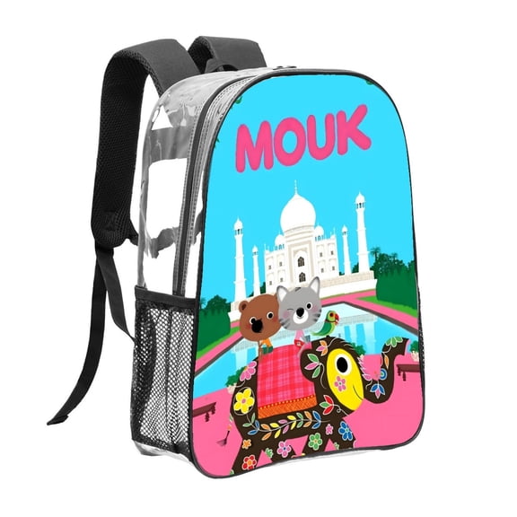 Mouk-theme Clear Backpack Heavy Duty Transparent Bag See Through Bookbag for Work, Sport, College, Travel12.2X16.9"(31X43cm)