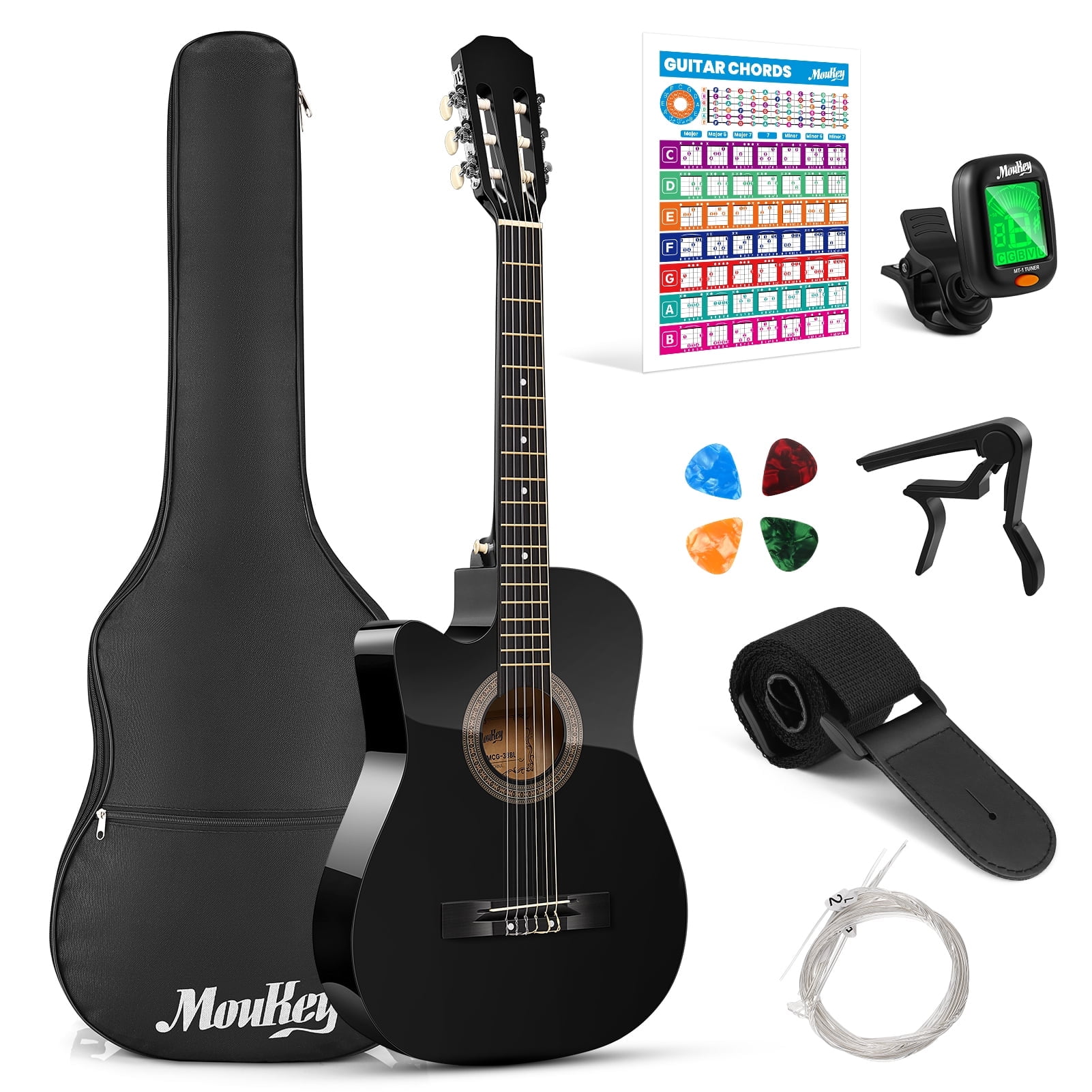 Moukey Guitar for Beginner 38" Starter Acoustic Guitars Kits with Gig Bag, Strap and Pick, Blue, EAG-100