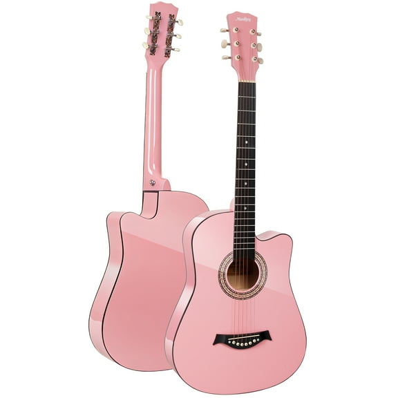 Moukey Acoustic Guitar for Beginner 38" Kid Adult Starter Kit with Accessories, Pink, EAG-100