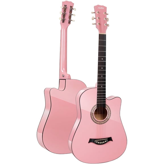 Moukey Acoustic Guitar for Beginner 38" Kid Adult Starter Kit with Accessories, Pink, EAG-100
