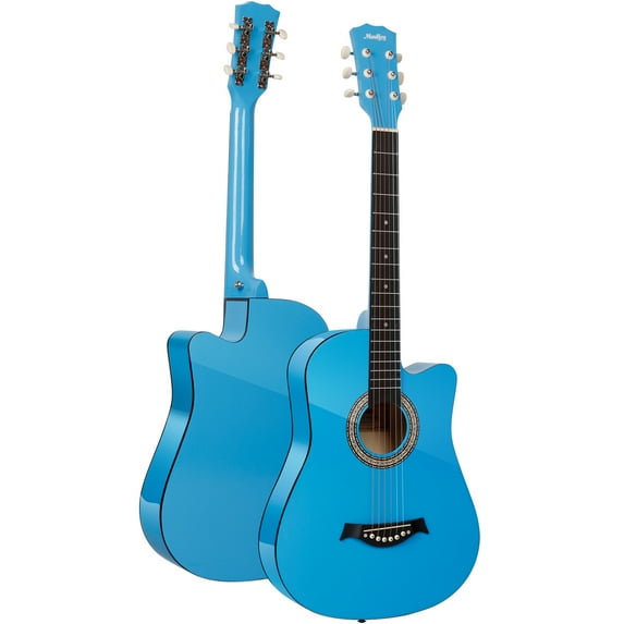 Moukey Guitar for Beginner 38" Starter Acoustic Guitars Kits with Gig Bag, Strap and Pick, Blue, EAG-100