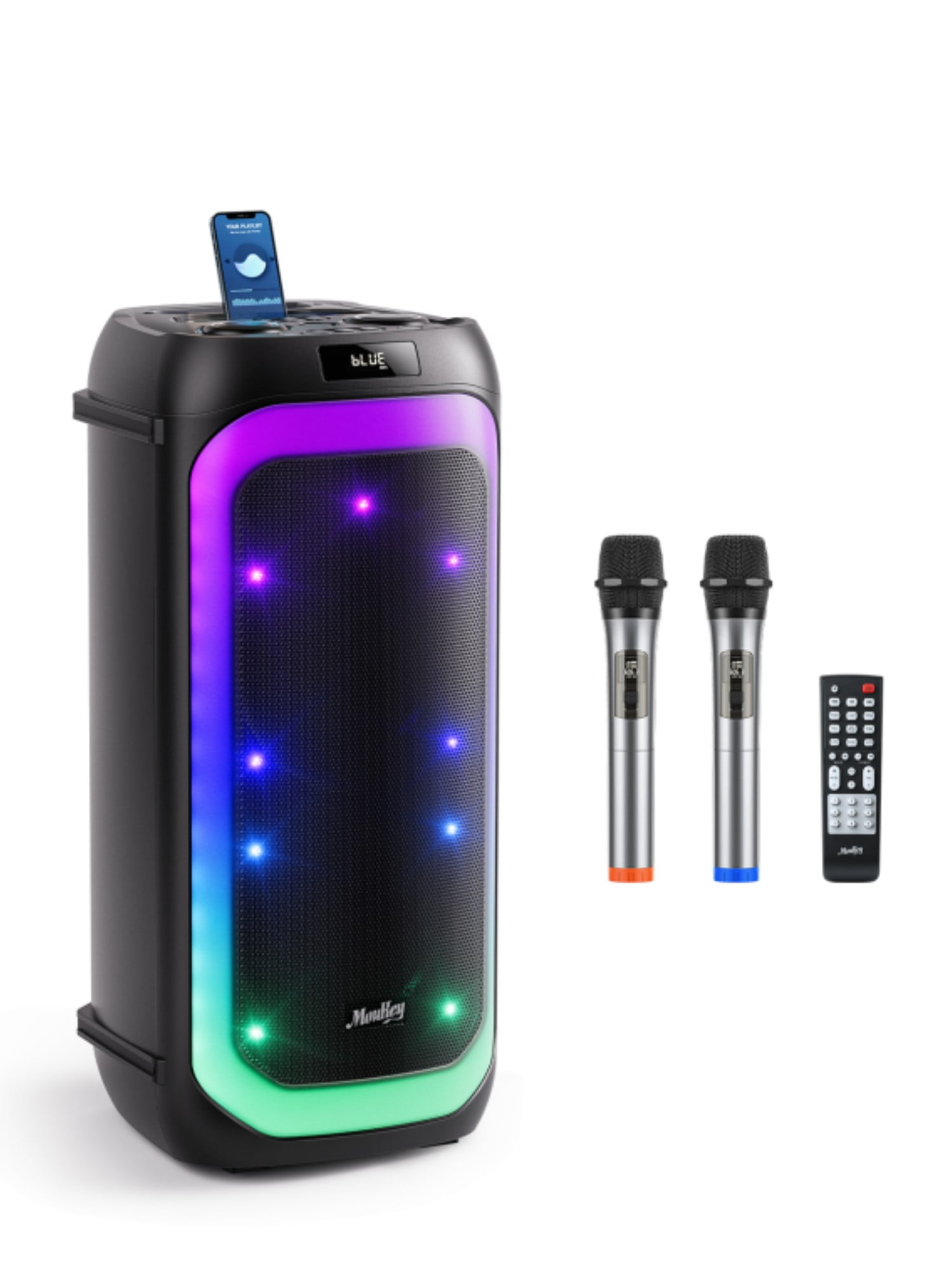 Moukey Adults Karaoke Machine for Party Singing PA System Dual 6.5" Woofer Outdoor Portable