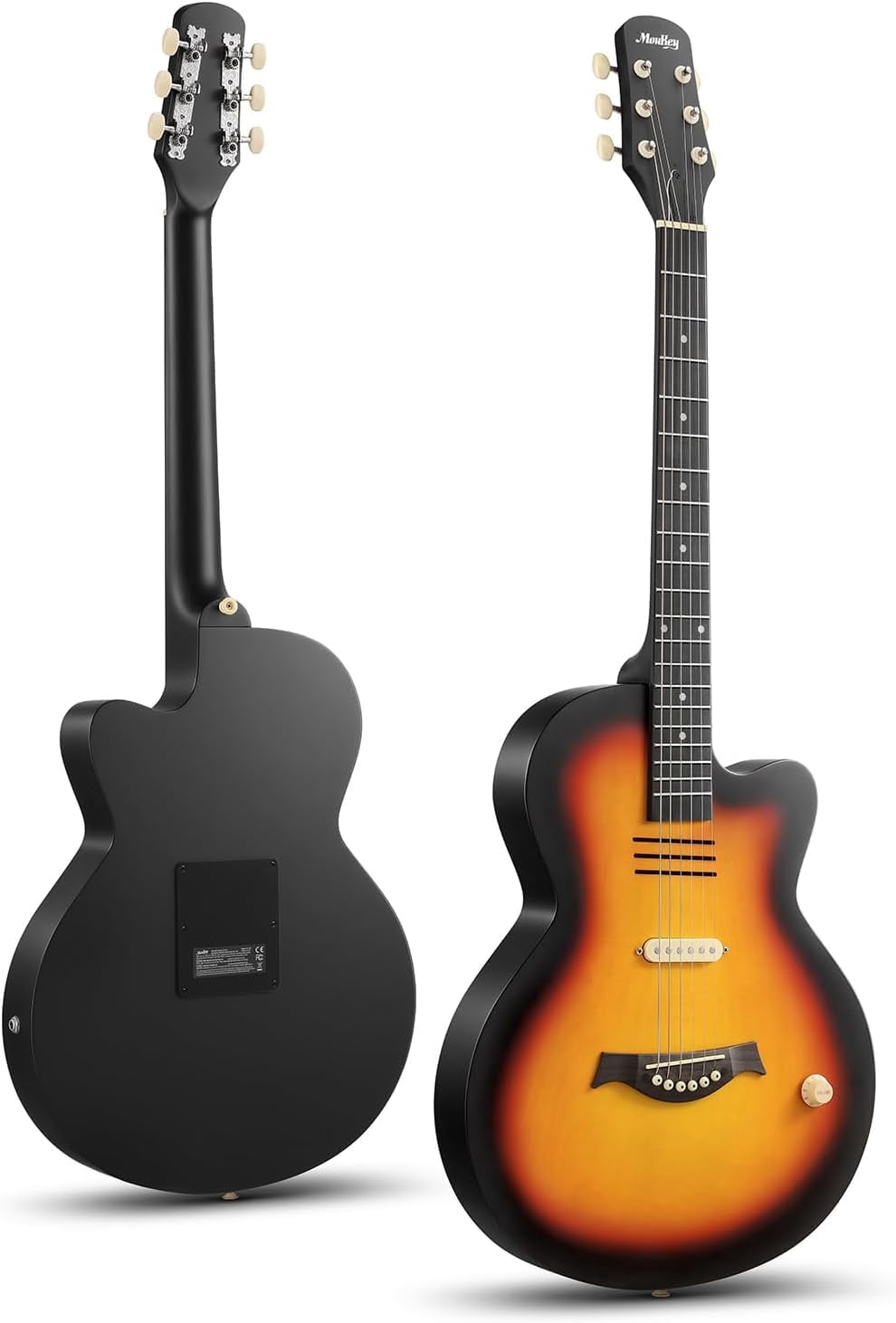 Moukey Acoustic Electric Guitar 39-Inch, Cutaway Guitar with Passive Pickup, Gig Bag, Strap, Picks, Tuner, and Capo, Dual Acoustic＆Electric Modes, Sunburst