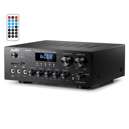Moukey Home Audio Amplifier 220W Dual Channel Stereo Receiver System Bluetooth 5.0 w/Usb, Sd, Aux, Mic in w/Echo, Radio, LED - for Studio Use - MAMP1