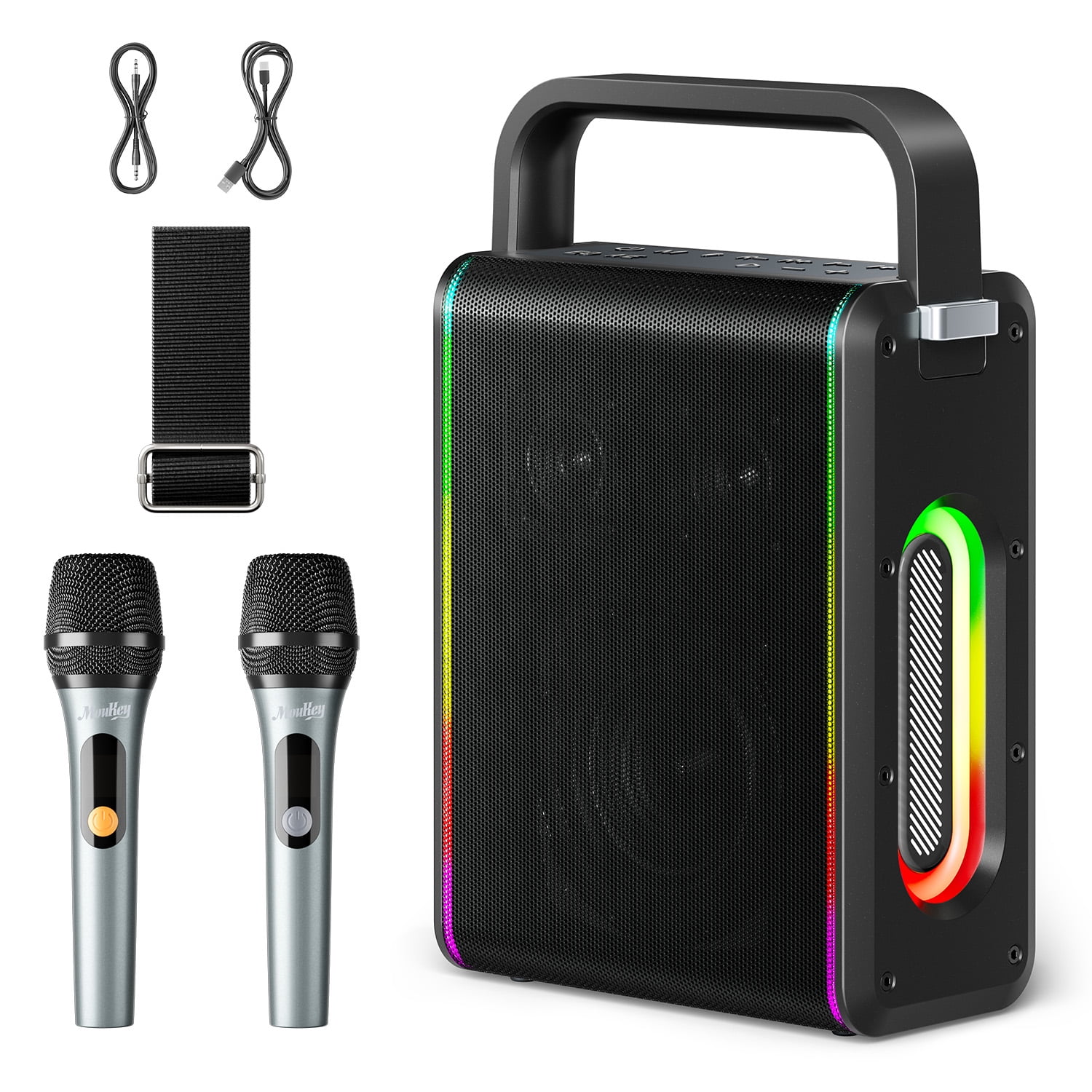 Moukey Karaoke Machine for Kids Adult, Home Karaoke System with Microphones, Colorful DJ Light, Bluetooth Portable Speaker for Party