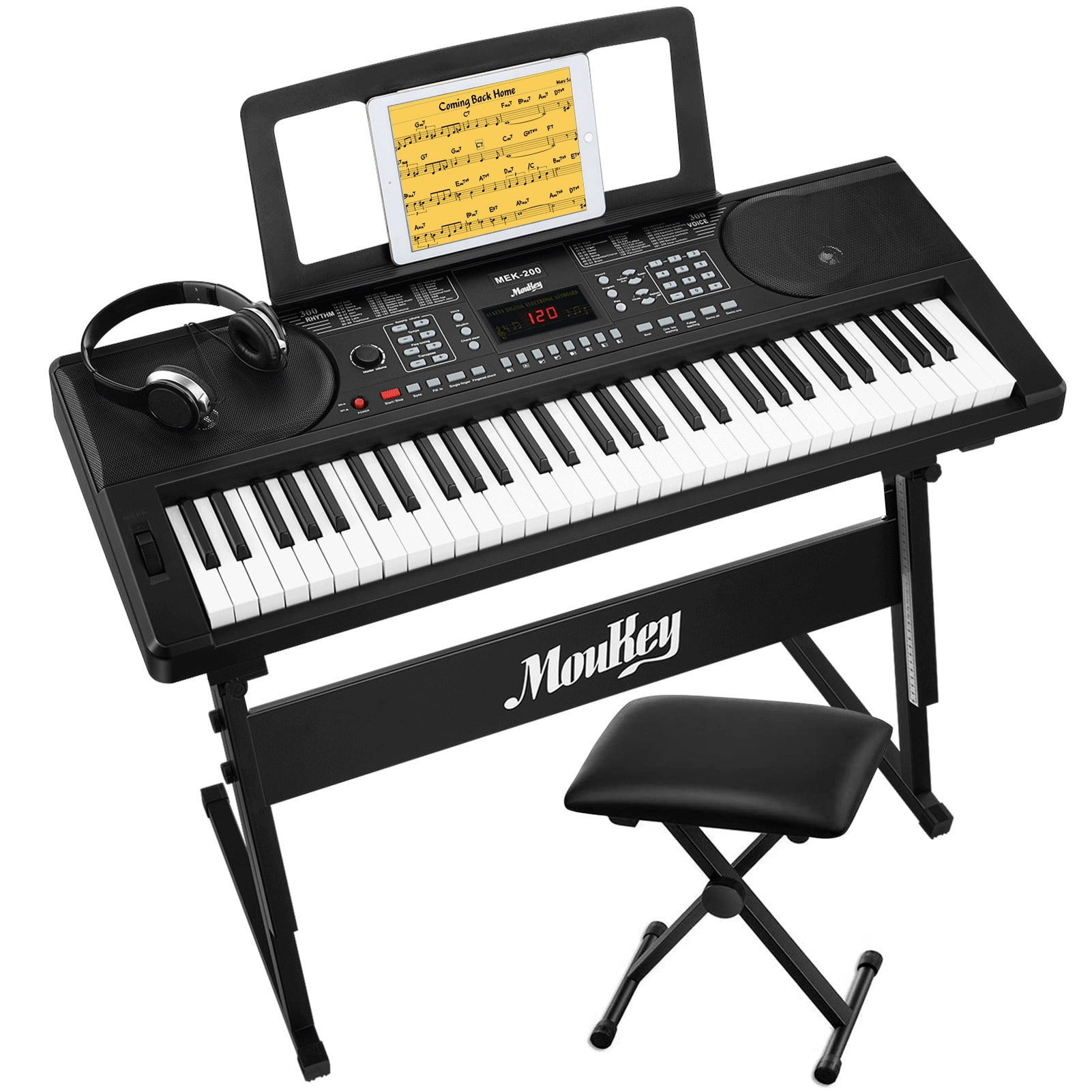  RockJam Compact 61 Key Keyboard with Sheet Music Stand, Power  Supply, Piano Note Stickers & Simply Piano Lessons and Casio ARST Single-X  Adjustable Keyboard Stand, Black : Musical Instruments
