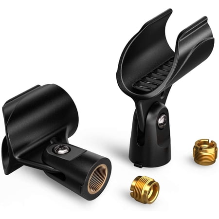 Moukey Microphone Mic Clip Holder for Mic Stand with 5/8" Male to 3/8" Female Adapter, 2-Pack