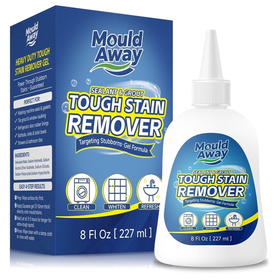 Mold Remover Gel, Grout Cleaner & Mildew Stain Removal for Washing Machine Seal, Bathroom Shower, Kitchen Sink, Thick No-Drip Formula, Non-Toxic, 8 fl oz
