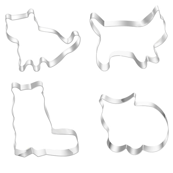 Mould Cat Shape Cutter Set for Baking and Steaming - Stainless Steel 4-Piece Cartoon Dough Cutting Dies 2.95×2.75 inch