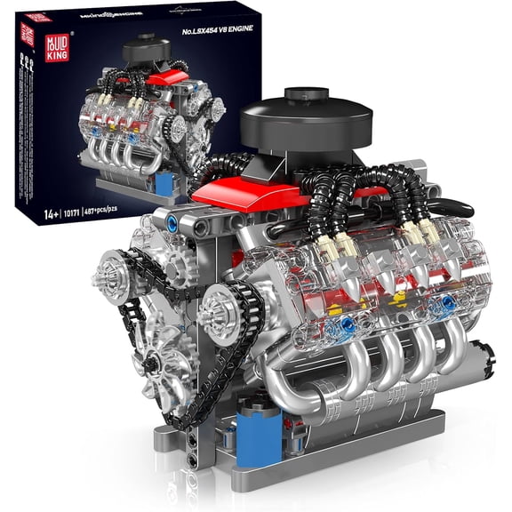 V8 Engine Model Kit That Works, 8 Cylinder Car Engine with Motor, Building Blocks Collectibles for Adults, STEM Build Set (487 Pieces)