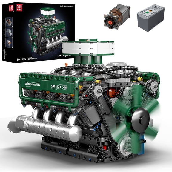 Mould King 10182 V8 Engine Double Turbo Eight Cylinder Green Building Block Toy