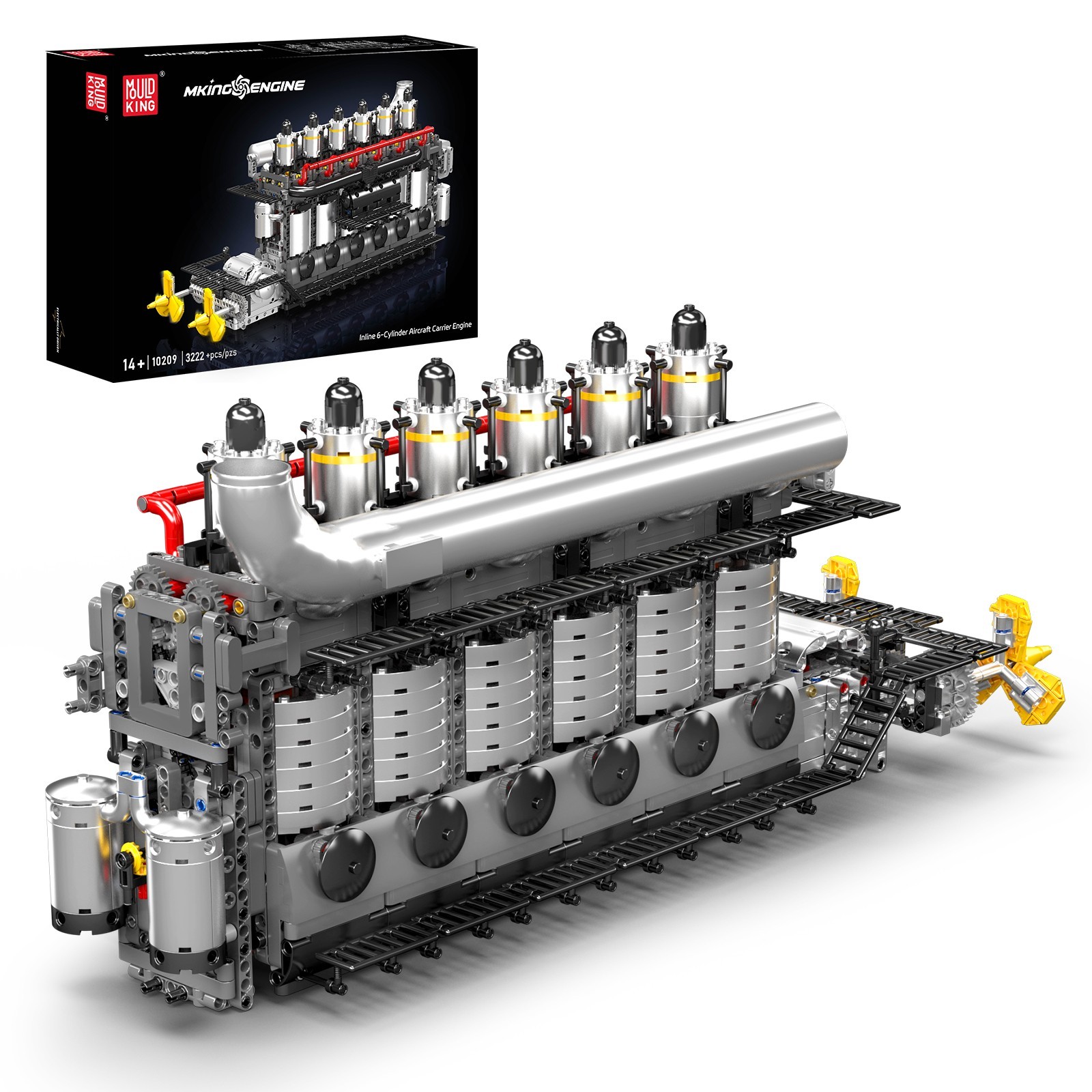 Mould King 10209 Aircraft Carrier Engine Building Set - 3222 PCS Inline 6-Cylinder Motorized Model Kit For Teens & Adults
