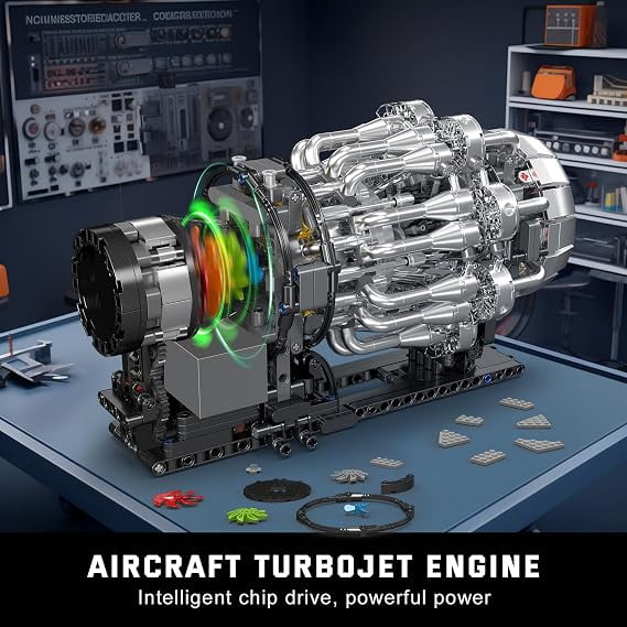 Mould King 10216 Turbojet Engine Building Sets, Mechanical Aviation Aircraft Engine Model Kit That Runs, Build Your Own STEM Model Engine, Gift