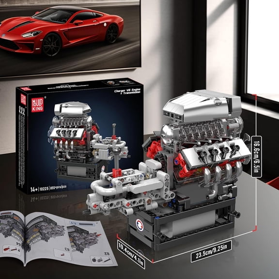 Mould King 10225 V8 Engine Model Kit That Works - Car Engine Building Blocks Kit with Battery, STEM Mechanic Engineering Construction Set, Collection Model Gift for Adults(855 PCS)