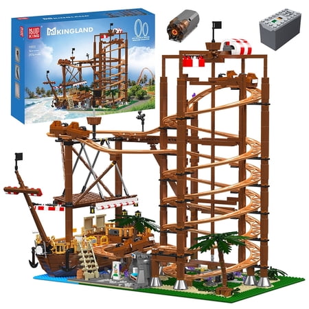 Mould King 11013 Technik Roller Coaster Set, 2174 Pieces Pirate Ship Double Screw Roller Coaster