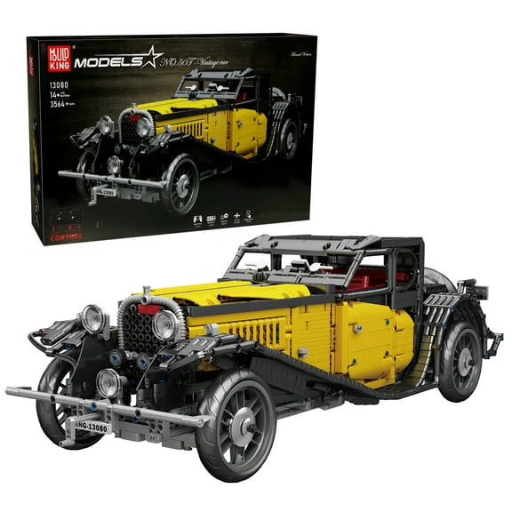 Mould King 13080 Technical Car Toys the Vintage T50 Car Model Set Building Block, Yellow