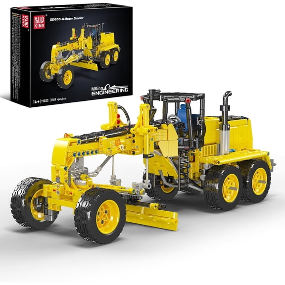 Mould King 19023 Motor Grader Building Set, 1109 PCS Road Grader Construction Vehicle Model Kit, 1:14 Scale Construction Heavy Equipment for Adults, STEM Engineering Building Blocks for Age 14+