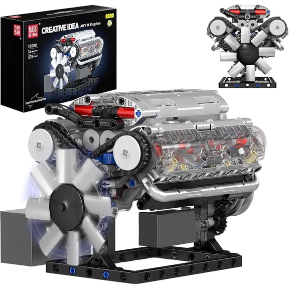 Mould King Visible V8 Engine Building Blocks V8 Motor Model Building Toys, V8 Combustion Engine Building Sets, Creative STEM Toys Building Kit for Adults 14+(535PCS) | V8 Motor Model, V8 Combustion E